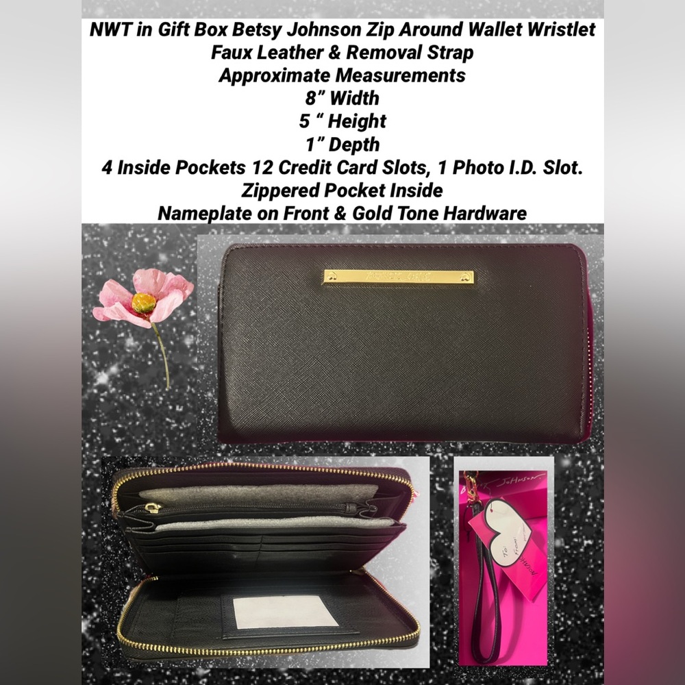 Betsey Johnson Gloves & Wallet Wristlet 12 Card Slot Zipper Pocket Gift Box NWT - Picture 4 of 15